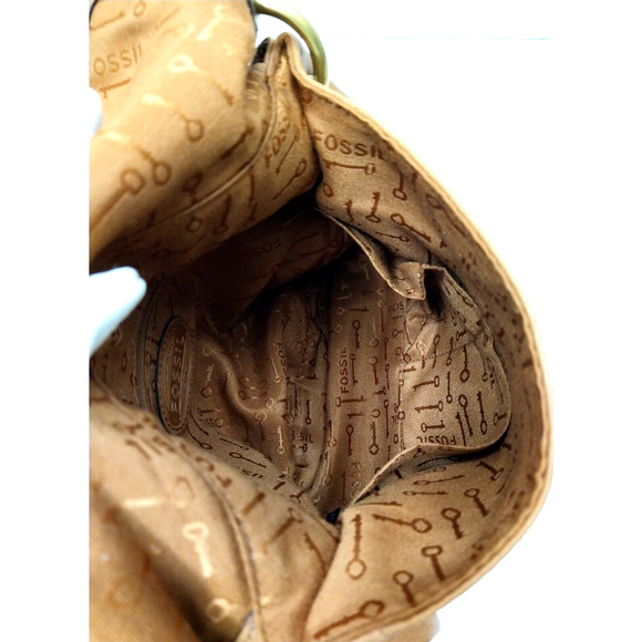 Fossil Brown Pebbled Leather Pocket Crossbody Shoulder Bag - Picture 11 of 12